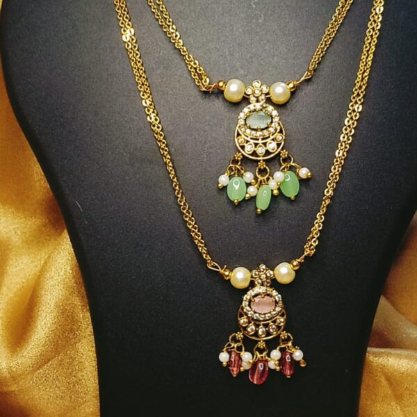 Anti-Tarnish Trendy double chain with AD stone pendant